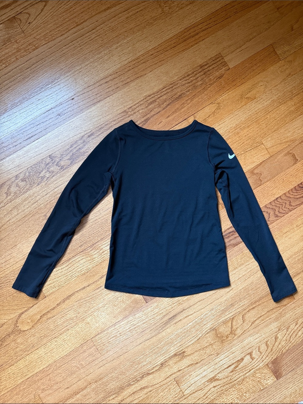 Nike Girls' Long Sleeve Black Athletic Top with White Swoosh